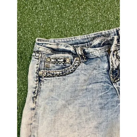 RETRO Y2K MISS ME CUTOFF BLUE DENIM SHORTS - Picture 3 of 8